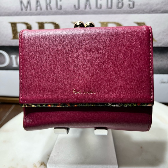 Paul Smith Garden Floral Trim, Bifold Wallet, Clasp, red burgundy EUC - Picture 3 of 15